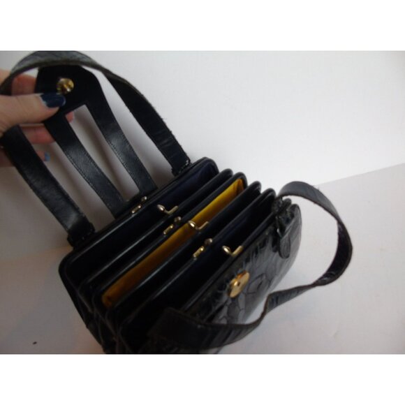 Vintage 1960's Blue Alligator Handbag Made In Italy Gold Tone Hardware - Picture 7 of 10